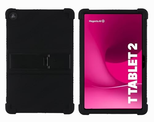 GIOPUEY Hülle Kompatibel mit Telekom T Tablet 2 10.1 Inch 2025 - mit Ständer - Weiche TPU Silikon Schutzhülle - Airbag Sturzschutz Case - Black