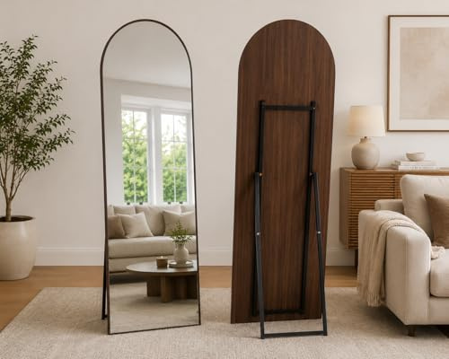 Large Arched Full Length Mirror 165 cm x 60 cm, Wooden, Wall Mounted or Standing Floor Mirror for Bedroom, Hallway & Living Room