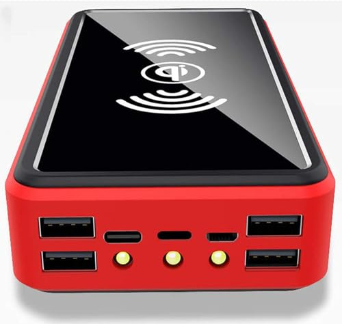 Batterie Externe, Solaire, Chargeur Solaire, 100 000 mAh, sans Fil, Portable, Charge Rapide, Lampe de Poche LED intégrée, Batterie de Secours, Orange