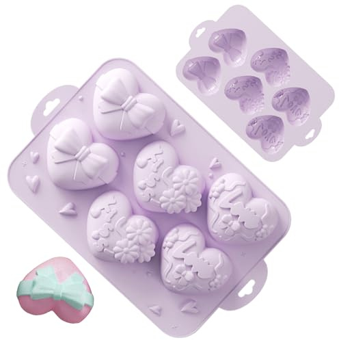 Moldes de corazón de silicona, moldes de chocolate de San Valentín, molde de patrón en relieve de alimenticio para pasteles, jabón, hornear, mousse, brownie, queso, gelatina, pudín, postre