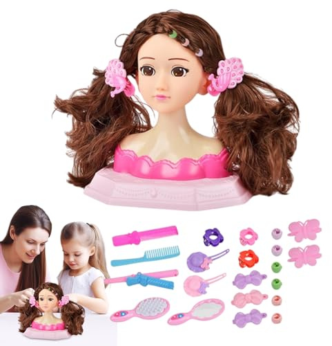 Juguete de peinado para niñas - 26 x 19 cm, material ABS, juguete suave y seguro para niños | Cabeza de maniquí para trenzar, cortar, maquillaje, juego educativo de peluquería preescolar para niños