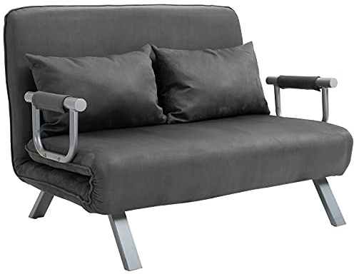 VSOGA 2-sitsig bäddsoffa med armstöd 65 x 69 x 80 cm, 3-i-1-bäddfåtölj, gästsäng, hopfällbar madrass, mockaimitation, grå