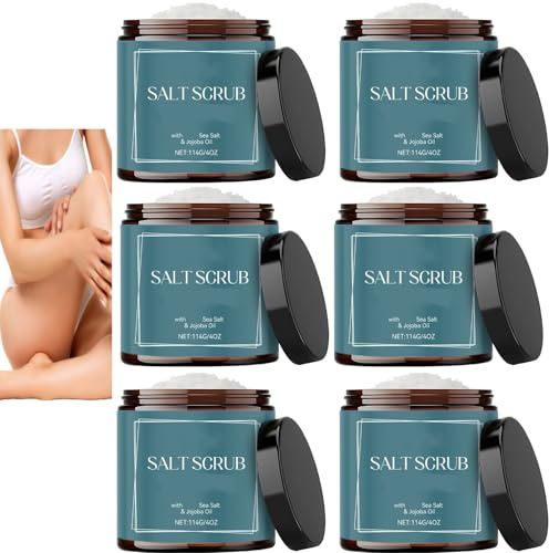 Meersalz-Peeling mit Jojobaöl - Sanftes Körperpeeling für glatte Haut, tief reinigend und feuchtigkeitsspendend, sanft für alle Hauttypen, öffnet die Poren und enthüllt eine glattere (6PCS)