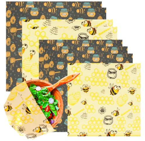 Bienenwachstücher, 8 Stücke wiederverwendbare Sandwichfolien & waschbare Schüsselabdeckungen aus plastikfreier Baumwolle für Brot, Käse, Lunch & Aufbewahrung (30cm/25cm/20cm/18cm)