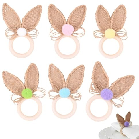 Diuyzoc Anillos para Servilletas de Primavera - Juego De 6 Decoraciones De Pascua Y Hebillas | Porta Servilletas con Orejas De Conejo - para Anfitriones Familias