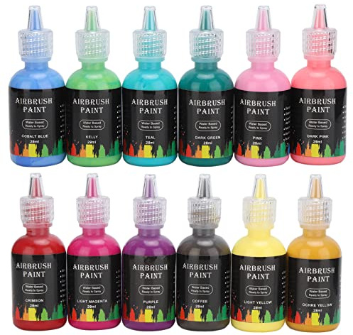 HWyndiluvian 12 Color Airbrush Ink Paint Set, Water Based DIY Art Paint for Crafts, Car, Tile, Rocks, 348ml Total with Vibrant Matte Colors for Multi Use
