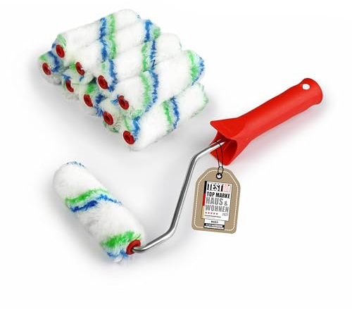 Mako Easytex Profi Malerwalzen-Set 10 cm - 10 Farbwalzen | Kleine Kleinwalzen mit ergonomischem Rollerbügel, thermofusioniert, streifenfrei auf allen Untergründen