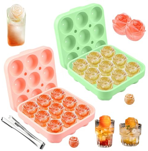 2 Stück Silikon Eiswürfelform Rose, Eiswürfelbehälter mit Deckel