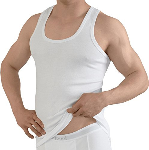 normani 5 x Tank Top Weiss - Herren Unterhemd - Sportjacke - 100% gekaemmte Baumwolle Einlaufvorbehandelt - original Exclusive Farbe Feinripp Größe 7=M