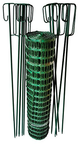 UvV Mobiler Absperrzaun Kunststoff Fangzaun grün 50 m x 1 m hoch + 10 grüne Absperrleinenhalter, Absperrnetz, Maschenzaun, Bauzaun Rolle Kunststoff Extra Reissfest, 150 gr (7,50 kg) (Grün-Grün)
