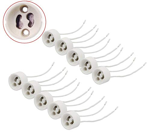 JZK 10 x Keramik GU10 Lampenfassung LED Sockel mit Blei für GU10 Halogen Glühlampe LED Lampe CFL Lampe, GU10 Lampenhalter mit Silikondraht