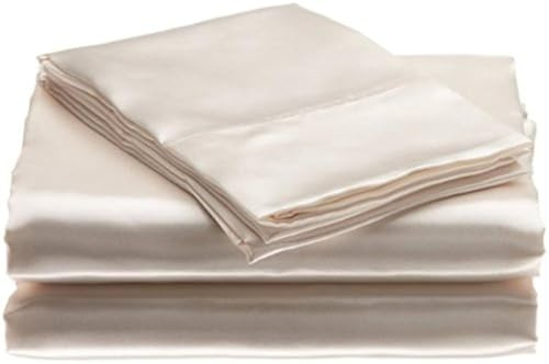 Bedify Bedding 100% Pure Silk Satin Sheet Set 4pcs, Silk Fitted Sheet 15 Deep Pocket Mattress fit,Silk Flat Sheet&Silk Pillowcases Set Cool Soft Silk Sheets|Wrinkle Free Fade Resistant Full XL Ivory