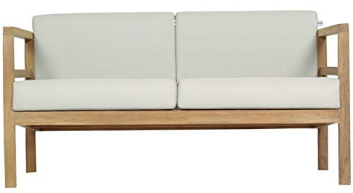Teako Design Lounge Sofa 2-Sitzer Pusiano Teakholz massiv mit Auflagen Wetterfest Gartenlounge Gartencouch Terrassensofa