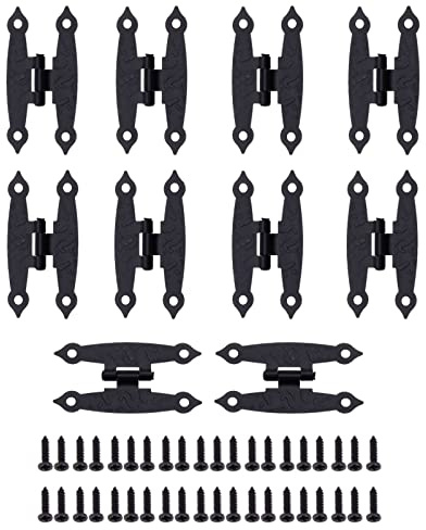 Yetaha 10 Pcs Antique Black Hinges Retro H Shape Hinge Hardware for Door | Vintage Decorative H-shaped Metal Hinges with Screws for Kitchen Cupboards, Wardrobes, Wooden Boxes
