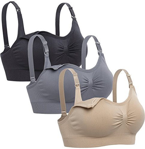 Lataly dam sovande amnings-BH trådlös amning moderskap bralette, Svart beige rosa, M