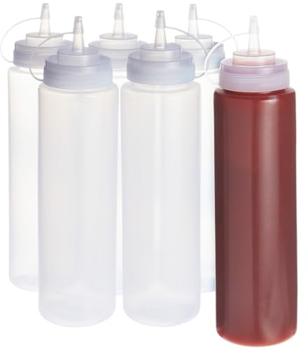 6-Pack 710 ml Plastic Condiment Squeeze Bottles with Caps, Empty Squirt Bottles for Ketchup, Mustard, Sauces