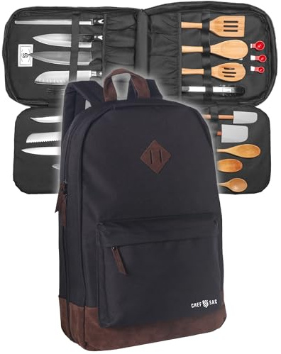 Chef Sac Mochila para cuchillos de chef con acabado de cuero, almacenamiento de cuchillos y mochila de chef de primera calidad, estuche para cuchillos con más de 30 bolsillos para cuchillos y