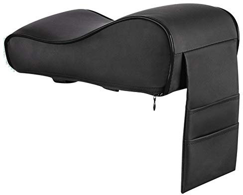 Mittelarmlehne Pad， Auto Armlehne Kissen Universal Memory Foam Weich Auto Mittelkonsolen Armlehne Kissen Armlehnenkissen, mit Aufbewahrungstasche für Telefone, Universal, Schwarz(PU-Leder)