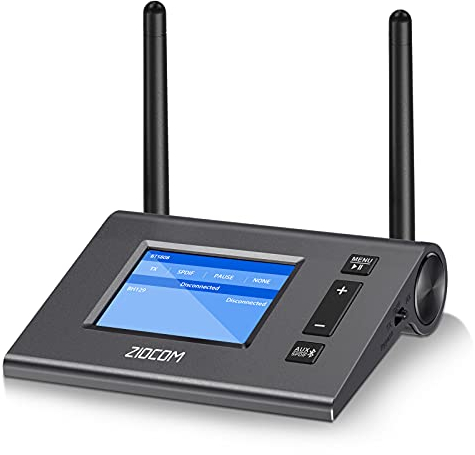 ZIOCOM Receptor Transmisor Bluetooth para TV, Pantalla LCD Visible única, Adaptador Inalámbrico Bluetooth con aptX de Baja Latencia, Auxiliar óptico Digital de 3,5 mm para Computadora, PC, Altavoces