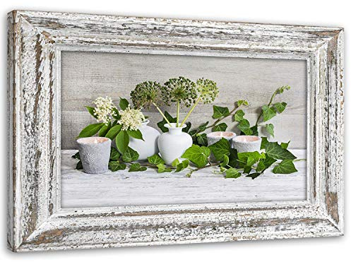 Feeby Quadro su Tela Composizione retrò Vintage XXL 120x80 cm 1 pezzo Stampa Murale Decorazione da parete Immagini Moderni per Soggiorno Camera da Letto Ufficio Cucina Illusione Cornice di Legno Verde