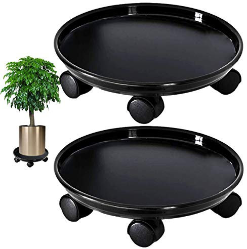 35,6 cm Pflanzbehälter mit Rädern, schwarzer Pflanzenständer, bewegliche Übertopf, robust, rund, für Garten, Terrasse, rollende Pflanzenbehälter (2 Stück)