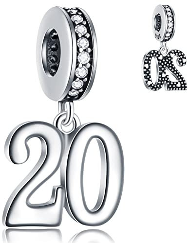 Charms pendantif anniversaire de 20 ans convient au collier bracelet de mariage pandora, perles de pendant 20 birthday en argent sterling 925, cadeau anniversaire numéro 20 pour couple/mariée