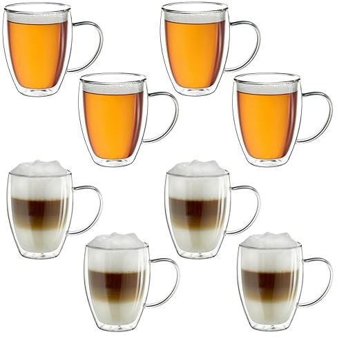 Creano Thermogläser doppelwandig 250ml „DG-HH“, 8er Set, große doppelwandige Gläser aus Borosilikatglas, Kaffeegläser, Teegläser, Latte Macchiato Gläser