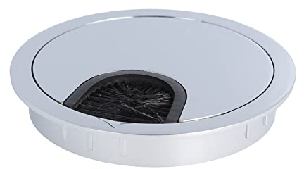 UMAXO® - Pasacables de Zamak, diámetro de 80 mm, para escritorio con junta de cepillo, superficie cromada, para mesa
