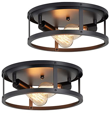 SKEJAO 13 inch Black Flush Mount Ceiling Light Fixture,2-Light Hallway Light fixtures Ceiling,Light Fixtures Ceiling Mount for Kitchen,Farmhouse,Bedroom (2 Pack)
