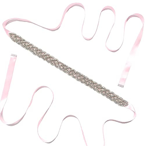 WUERKIYA Braut Strass Gürtel Kristall Bindegürtel Schärpe Damen Hochzeit Satin Schärpe für Ballkleid Abendkleider -Rosa