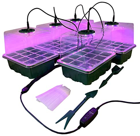 Selections Plant Propagator Seed Tray Set with Full Spectrum USB Grow Light - Pack of 5
