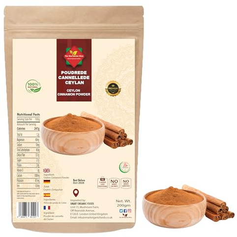 Poudre de cannelle de Ceylan 200g | Source éthique 100% authentique | Cannelle moulue | Poudre de dalchini | Qualité supérieure | Naturel | Sans OGM | Végétalien | Sans additifs | Sans conservateurs