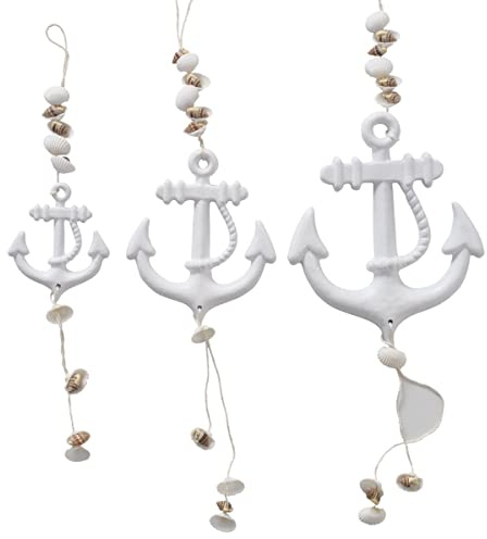 3er Set Metall Anker - weiss - Hänger Eisen Metallanker Deko Anhänger 18 bis 54cm Geschenkset n211 maritim Fensterdeko Mobile Traumfänger Muscheln Nordsee Ostsee
