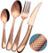Xideman® Juego de cubiertos martillados Cobre modernos de 24 piezas con cuchillo dentado 2 en 1 ultra afilado, set de cubiertos acero inoxidable 18/10, cuberterias completas 6 personas