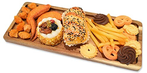 YUANQIAN Bandeja de madera de acacia para servir, tabla de charcutería de madera, bandeja rectangular de madera para servir alimentos, tabla de frutas y quesos