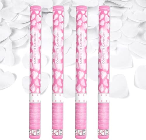 Canon à Confettis Coeur couleur Blanc 60 cm - Lot de 4 lanceurs à confettis à tenir en main, pour Anniversaire, Mariage - Portée 10 Mètres, Prise en Main Facile - SPARKLERS CLUB®