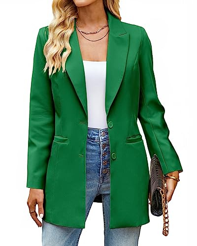 luvamia Blazers for Women Business Casual Long Blazer Jackets Dressy Work Professional Office Outfits Lapel Pockets Summer Blazers for Women Lightweight Kelly Green Size Large Size 12 Size 14