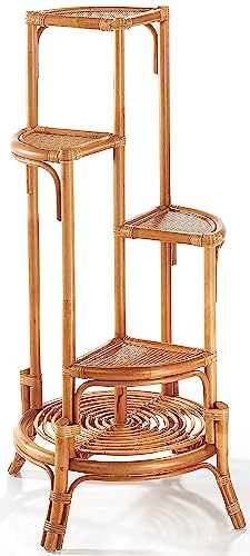 Kobolo Blumenregal Blumenhocker Pflanzenständer Regal aus Rattan - Natur - für 4 Töpfe