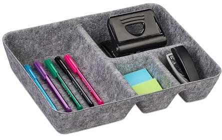 Relaxdays Lådor Organizer filt, organisationssystem skrivbord, H x B x D: 6,5 x 32 x 25 cm, 4 fack, filtkorg, ljusgrå