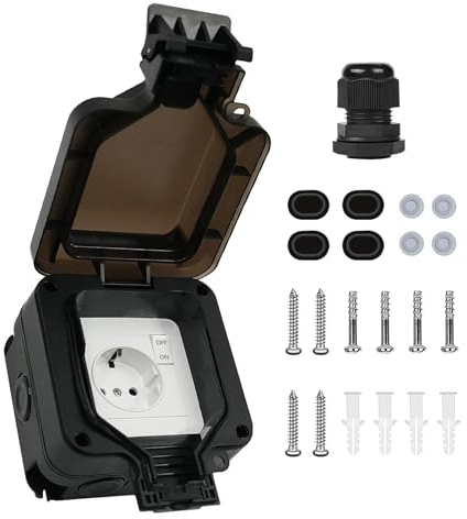 Aussensteckdose Wasserdichte IP66 Steckdose 1-Fach mit Schalter Aufputz Verdickung Wandsteckdose Upgrade für Garten Küche Garage Wäscherei Außenbereich mit Klappdeckel Abschließbar