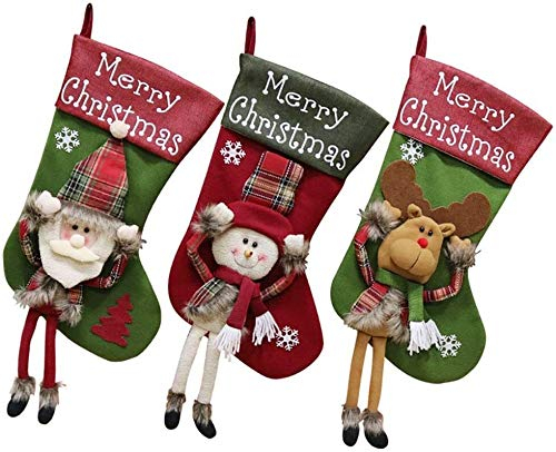 WayoM 3er Set Weihnachtsstrumpf, 18 Großer Nikolausstrumpf Weihnachtssocken Santa Snowman Reindeer Christmas Stockings Zum Befüllen Und Aufhängen Weihnachtssack (Size : 3 Stück 01)