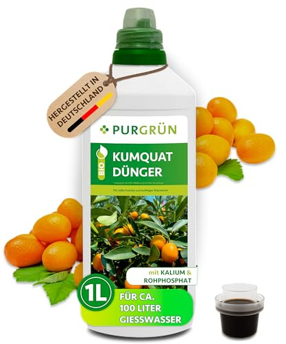 Purgrün® Bio-Kumquat-Dünger 1 Liter – Organische Rezeptur – Premium-Flüssigdünger – NPK 3+2+6 – Mit extra Kalium und Rohphosphat für süße Früchte – Vegan – Konzentrat für 100 Liter Wasser
