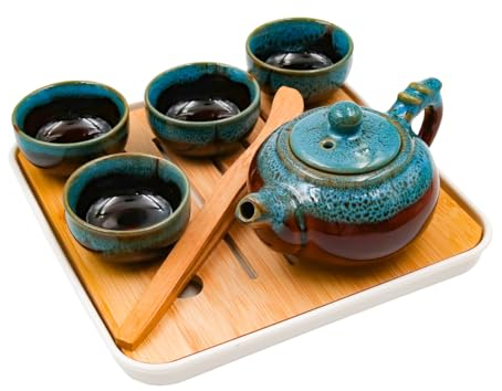 CENPEK Set da tè da viaggio nero Servizio da tè giapponese con teiera Mini set da tè Gongfu per adulti Regali per uomini