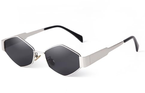 ADEWU Sonnenbrille Damen Gold Vintage Schmale Brille Hexagonal Metallrahmen Retro UV400
