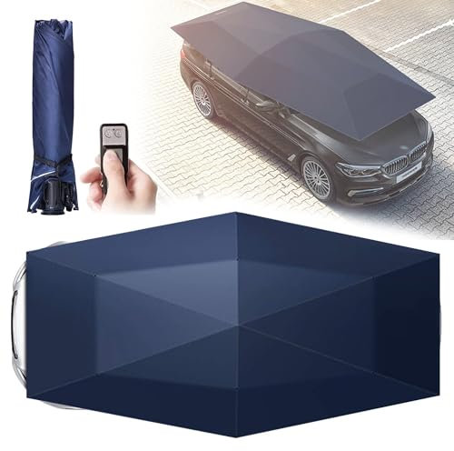 Movable Carport, 4,8 M Car Tent Cover Canopy, Fully Automatic Folding Remote Control, Car Umbrella with Removable Battery, Portable Auto Protection Sunshade,Blue