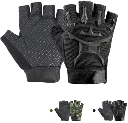 CubePlug Kids Half Finger Fingerless Cycling Gloves - Breathable, Non-Slip, Shockproof, UV Protection Kids Mittens - Perfect for Outdoor Sports, Training, Climbing, Skateboarding (Black, L)