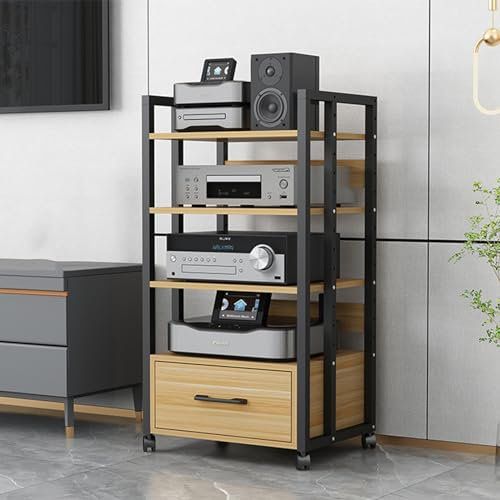 AV-Schrank mit 4 Ebenen und reichlich Ablagefläche, rollbares Stereo-Rack, Audio-Tower/Regal für elektronische Geräte – Heim-Aufnahmeraum, Büro, Stahlschrank für Stereokomponenten