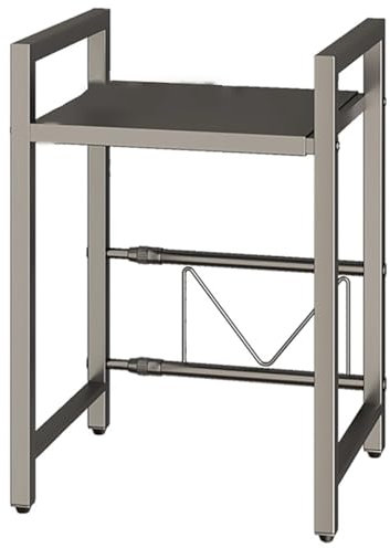 Adjustable 3 Tier Microwave Oven Rack with Extendable Shelf and 6 Hooks Kitchen Countertop Organizer for Bakers Pot Lids and Utensils