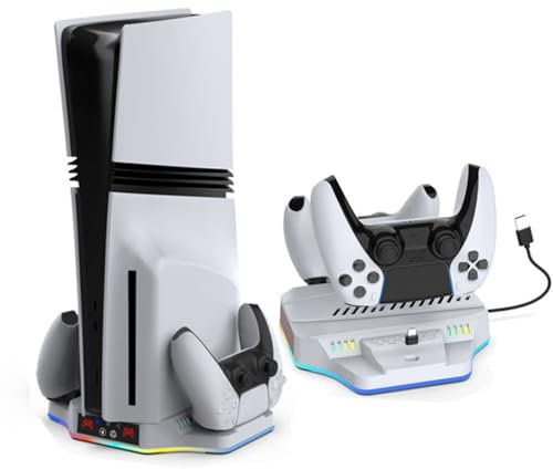 LiLiTok för PS5 Pro kylstativ med fläkt, för PS5 Pro RGB-stativ, dubbel styrenhet, laddningsstation med omgivande lampor för PS5 Pro/PS5 Slim tillbehör