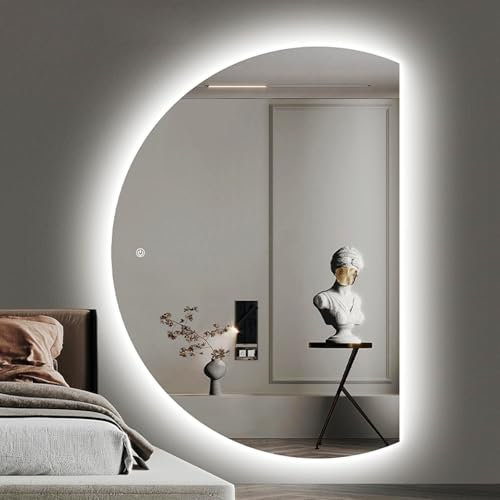 Mirocrafta Specchio da Trucco Illuminato Senza Cornice a Mezzaluna, Specchio Decorazione Domestica, Specchio da Bagno Anti-nebbia LED, con Interruttore Tattile, 3 Colori Dimmerabile(Right Cut,140*98cm